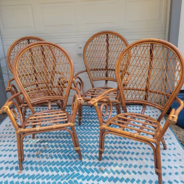 Set Of 4 Vintage Rattan Bamboo Ballon Back Swirl Armchairs Pick Up Only