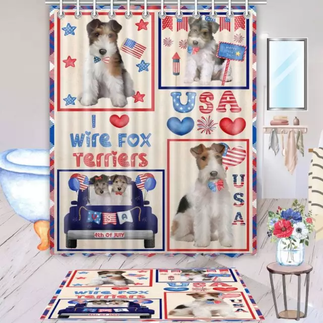 Wire Fox Terrier Dog Bath Mat & Shower Curtain Set Personalized Many Designs NWT