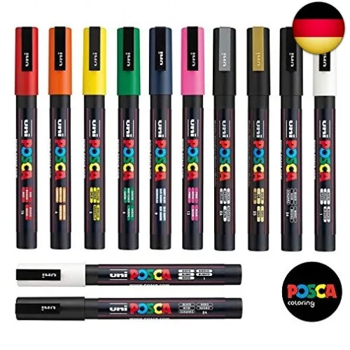 Uni Posca PC-3M Paint Pen Art Marker Pen - Professional 12 Pen Set - Extra