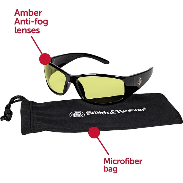 Smith & Wesson 21305 Black Frame AMBER Anti-Fog Lens Shooting Safety Glasses 2