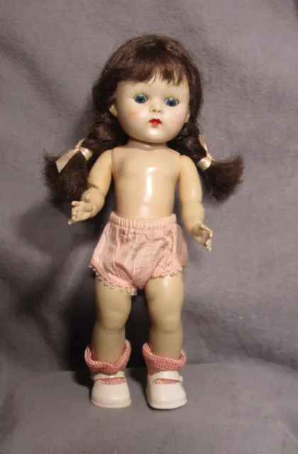 Vintage 1953 Vogue Ginny Doll - Strung - Chunky Brunette Braids - Painted Lashes