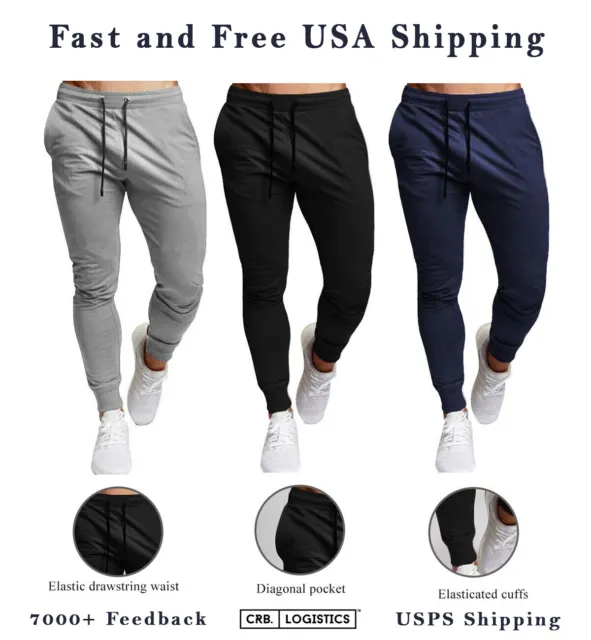 Joggers Sweatpants Men's Casual Slim-Fit Fleece Pants Pockets Tapered Fit Gym