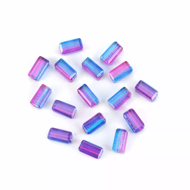 50 Rectangle Glass Beads - 8mm x 4mm - Two Tone Blue Pink - Faceted - J213688R