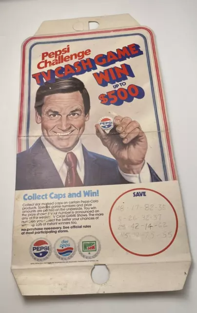 Vintage Pepsi Store Advertising Sign Cardboard Pepsi Cap Challenge TV Cash Game