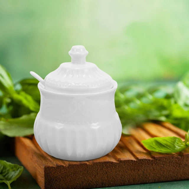 Saliera Con Coperchio, 2 Contenitori In Ceramica Con Cucchiaio