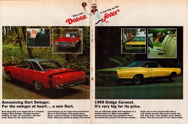 1968 Print Ad . 1969 Dodge Dart Swinger-Dodge Coronet-Polara Approx. 8x11 B#2