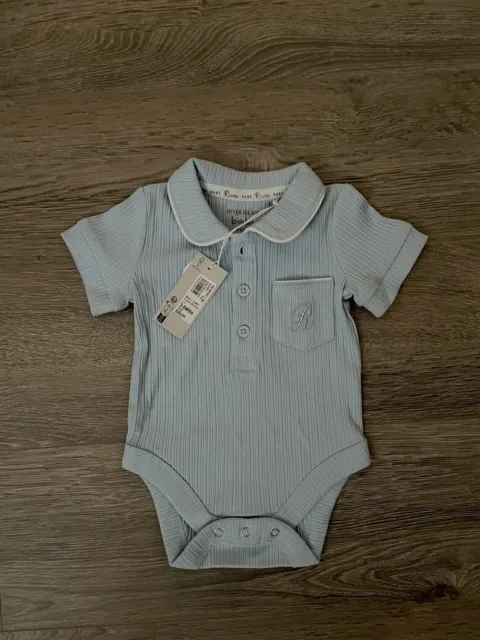 River Island Baby Boy Short Sleeve Blue Bodysuit Size 3-6 Months
