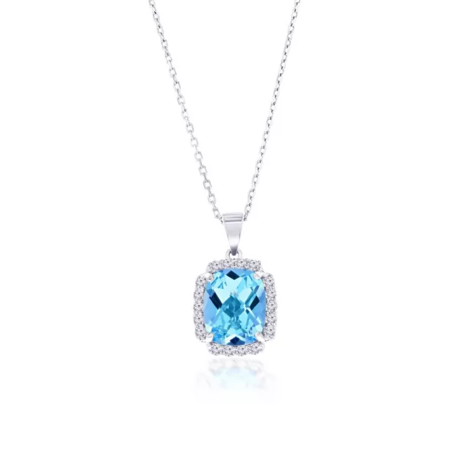 Sterling Silver, Sky Blue Topaz, White Topaz Border Pendant