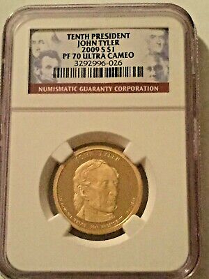 2009-S John Tyler 10 President $1 Coin - NGC PF 70 ULTRA CAMEO