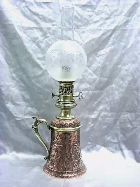 Lampe Huile Petrole Ferdinand Levillain Gagneau Bronze Cuivre Antique Oil Lamp