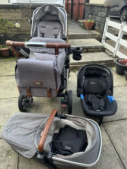 Silver Cross Wave Full Travel System. Grey Silver Cross Pram And Carry Cot