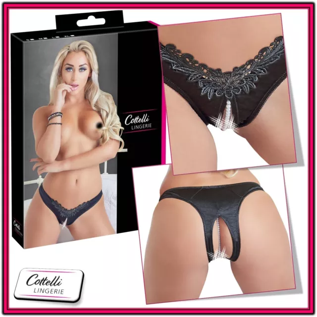 Slip aperto con ricamo Pearl Black Cottelli Sexy Toy Intimo Erotico Perizoma xxx