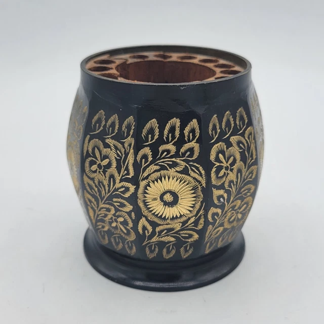 Vintage Beautiful Etched/Engraved BRASS BLACK Flower Frog made India vase floral