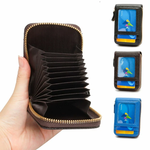Genuine Leather Men Wallet Credit Card Holder RFID Blocking Zipper Pocket Thin 3