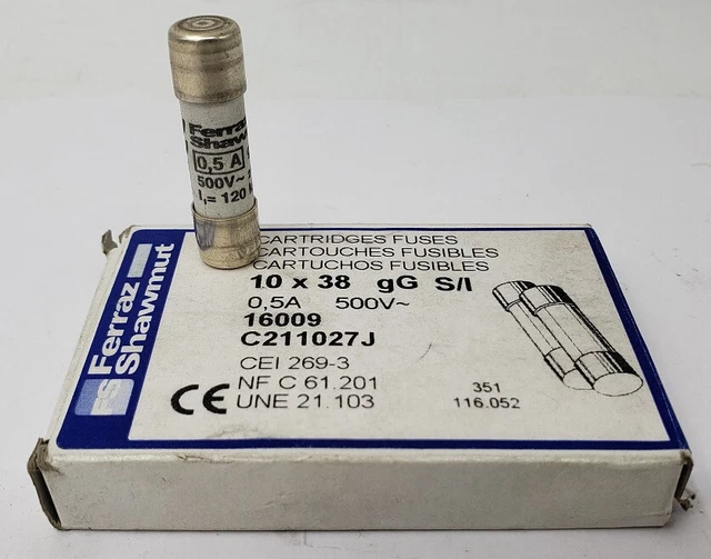 8x Ferraz Shawmut Sécurité C211027J 0,5A 500V 10x38mm