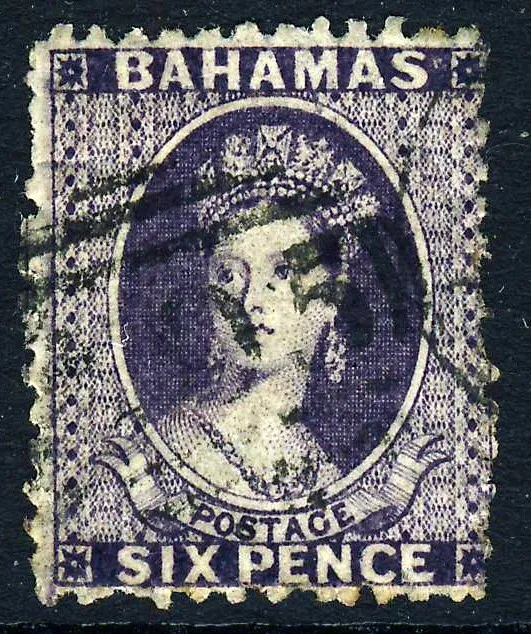 BAHAMAS QV 1863 6d. ANILINE Violet Perf. 12½ Wmk CROWN CC REVERSED SG 32x VFU