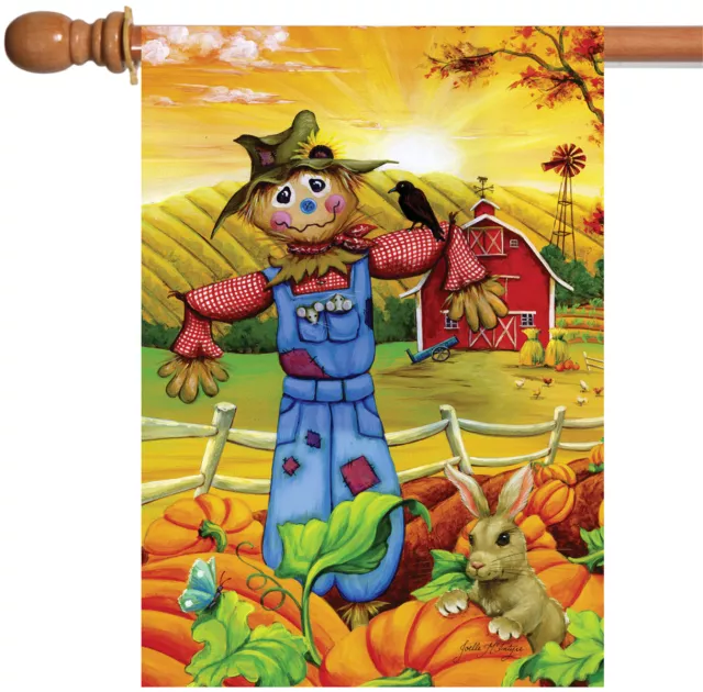 Toland Scarecrow Buddies 28x40 Fall Autumn Pumpkin Farm Rabbit Bird House Flag