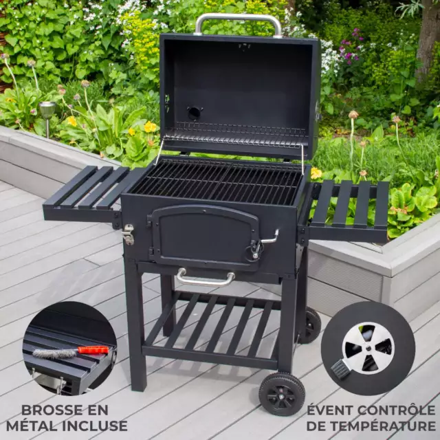 BBQ XL-Barbecue Grill&Fumoir Type Américain Acier Noir Jardin[Max 4.5Kg Charbon]