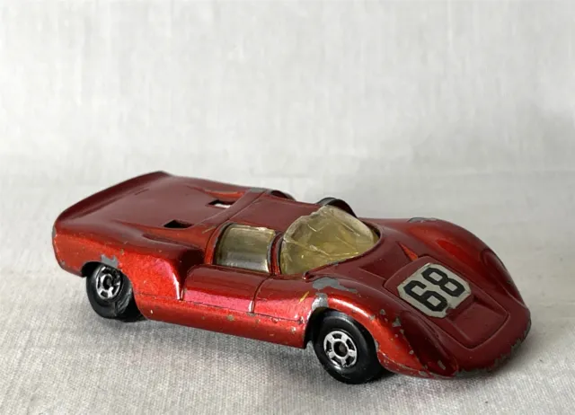 Vintage 1970s Playworn Matchbox Superfast #68 Toy Car PORSCHE 910 with BENT AXLE