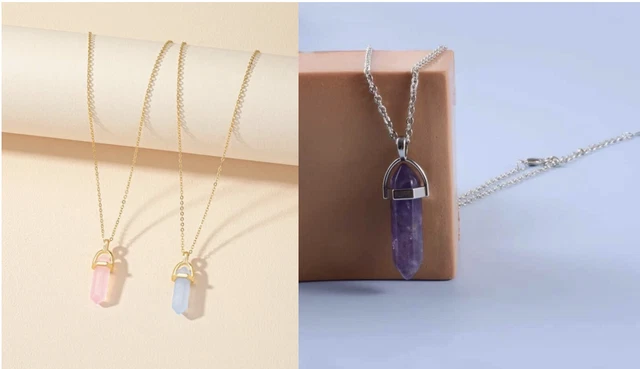 Natural Quartz Chakra Crystal Healing Point Cut Gemstone Pendant Reiki Necklace.