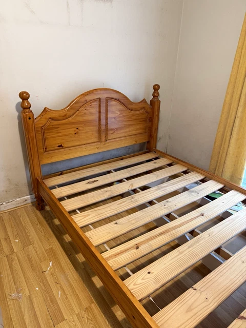 WOODEN DOUBLE BED Frame with Slatted Base, Headboard & Footboard Brown ...