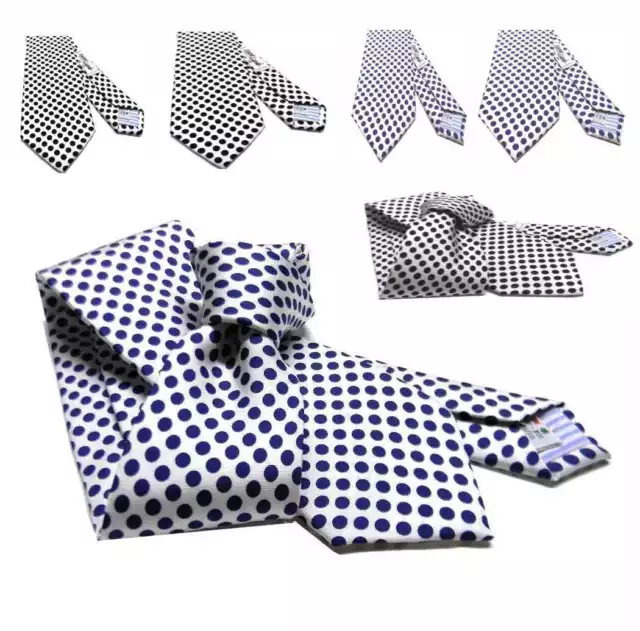 Cravatta uomo bianca a pois blu e neri seta made Italy 5 slim 7 cravatte elegant