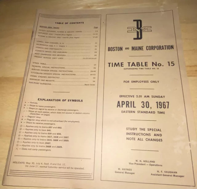April 1967 Boston And Maine Railroad Time Table No. 15, Employees, Obsolete