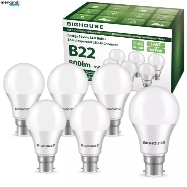 6 Stück B22 9W LED Leuchtmittel LED Glühbirnen Spotlight Lampe 800lm kaltweiß