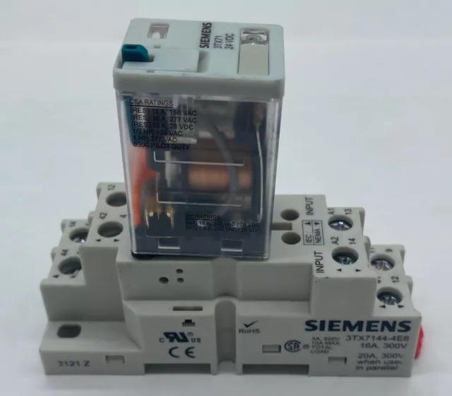 Siemens 3TX71 Relay 24VDC W/3TX7144-4E6 Relay Socket