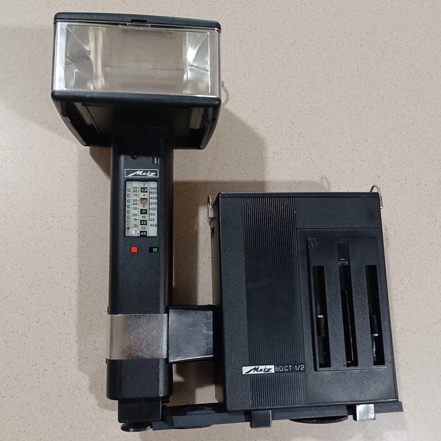 Metz Mecablitz 60 CT-1 Hammerhead Flash Head w Power Pack & Cables. Tested Works