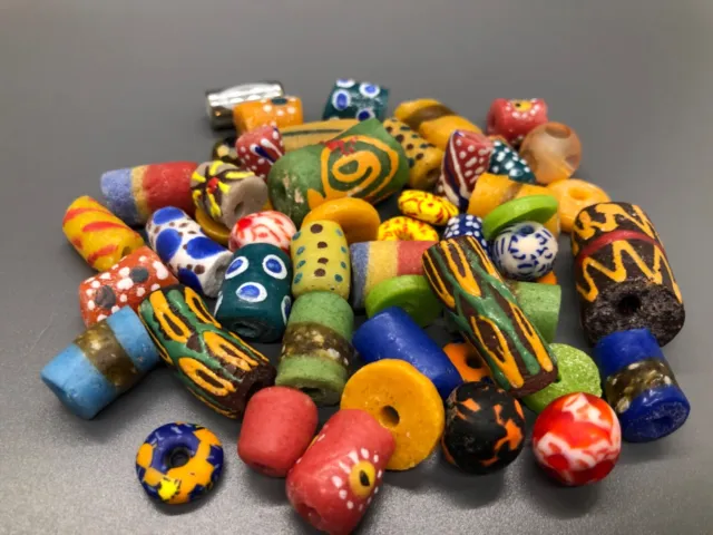 Mixed lot of African Hand painted Krobo glass beads | Assorted African Glass bea