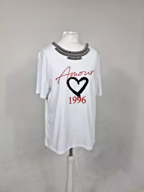 T-shirt da donna NUOVA RIVER ISLAND cuore AMOUR taglia UK 16 ingioiellata prezzo disponibile £30