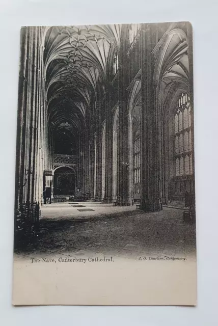 Vintage Unposted JG Charlton B&W Postcard - The Nave, Canterbury Cathedral (b)