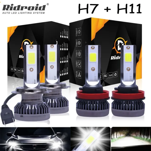 Combo H11 H7 LED Headlight Bulb Kit High Low Beam Super Bright 6000K Xenon White