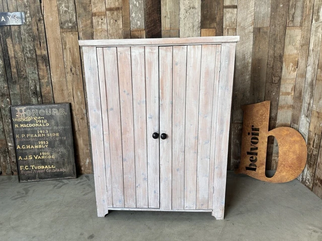 Vintage Scandinavian Washed Pine Armoire Housekeeper's Cupboard