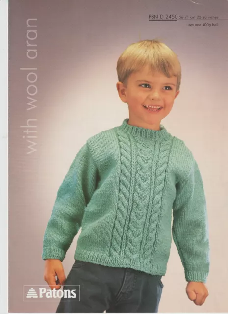 Girls Boys Aran Sweater 22-28" Original Knitting Pattern Patons 2450