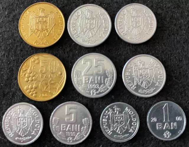 Moldova 5 Coins Set 1, 5, 10, 25, 50 Bani UNC World Coins