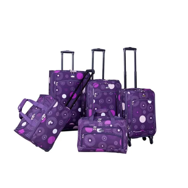 American Flyer Fireworks Fabric 5 Piece Spinner Luggage Set in Purple