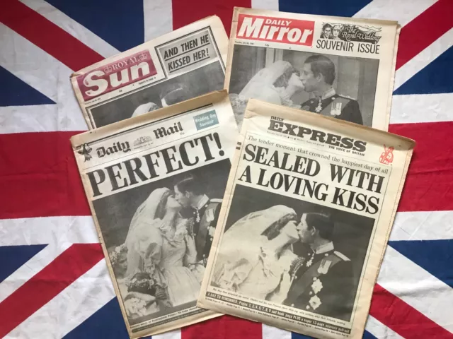 Job Lot Royal Wedding Kiss Newspapers July 1981 Prince Charles and Lady Diana