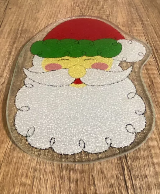 Vintage Glass Santa Claus Holiday Christmas Trivet/Hot Plate