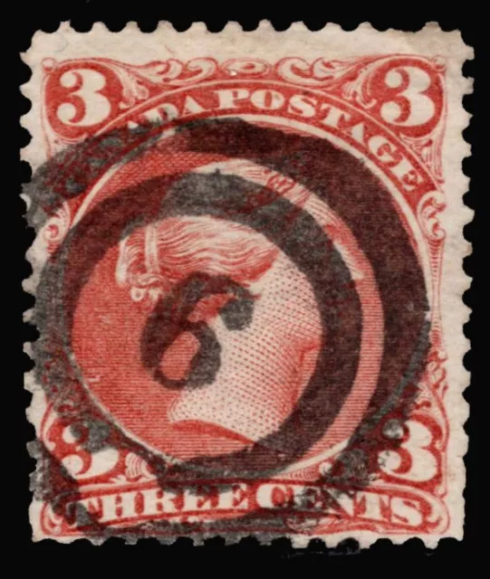 Canada Stamp #25 Three Cent Large Queen 2 Ring 6 London Cancel