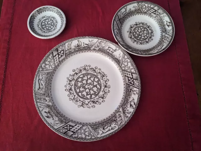 1883 Wedgwood Melton brown Transferware Bread plate, Butter pat, dessert bowl