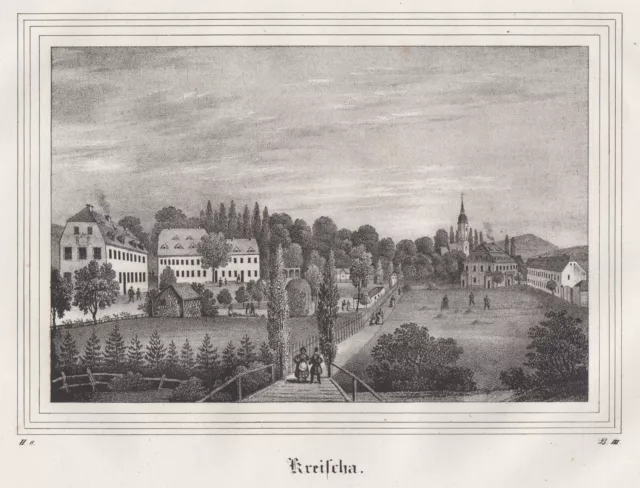 Kreischa Sa. Gesamtansicht Original Lithografie Saxonia 1836
