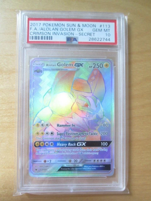 Pokemon PSA 10 GOLEM GX Full Art FA rainbow hyper RR Crimson Invasion SM 113
