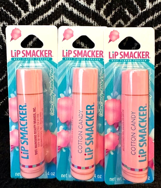 3 LIP SMACKER COTTON CANDY MOISTURIZING FLAVORED LIP BALM CHAPSTICK LOT .14oz