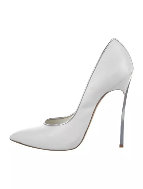 CASADEI White Leather Pumps Blade Heels Size 9 Very Good Condition & Dust Bag