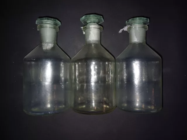 3 Enghalsflaschen 250ml kunststoffbeschichtet Normschliff Klarglas Glasstopfen