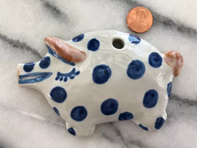 Vintage MA Hadley Pottery Ceramic Spotted Pig Ornament Hanging Decor