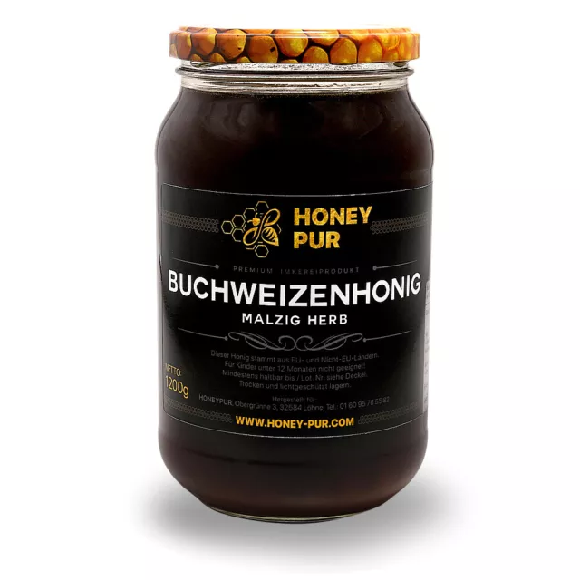 Echt Buchweizen-Honig im Honigglas 1,2 KG Bienenhonig Naturprodukt ohne Zusätze