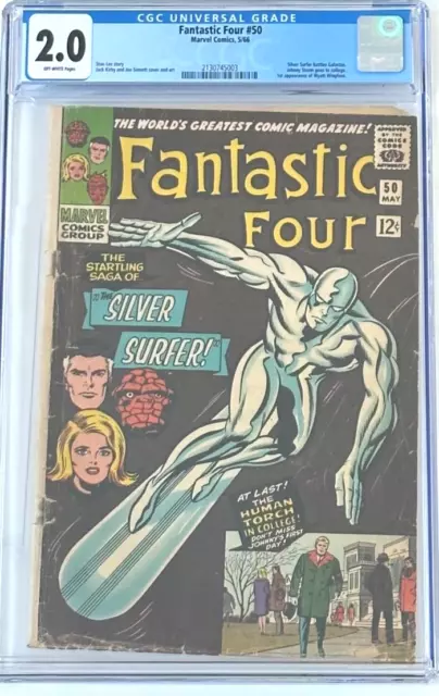 Fantastic Four #50 CGC 2, 3rd Silver Surfer, Kirby Cover, KEY Marvel Comic, 1966